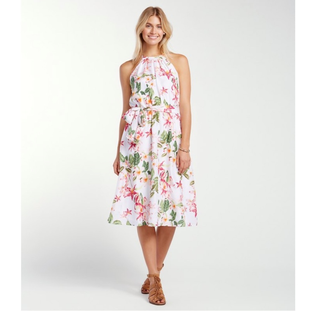 TOMMY BAHAMA Le Tigre Orchid Silk Midi Floral Halter Neck Dress XXXS